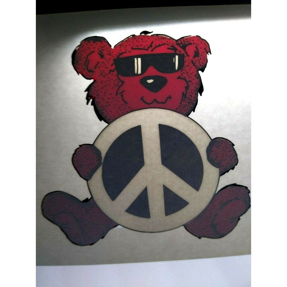 Grateful Dead Original Car Window Decal Red Bear With Sunglasses Peace Symbol